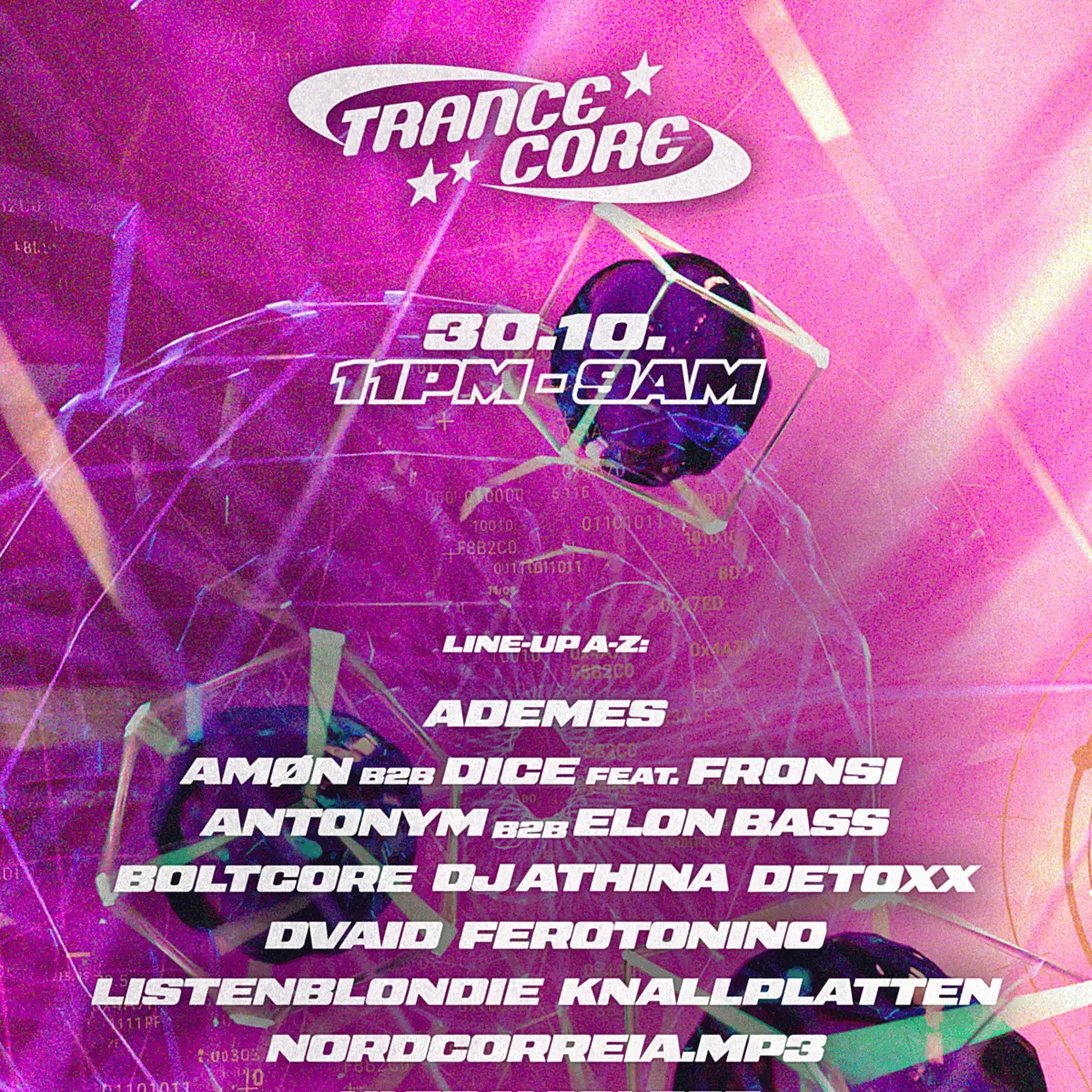 Flyer: Trancecore Halloween Special with Antonym b2b Elon Bass, Amøn b2b DICE feat. Fronsi and DVAID