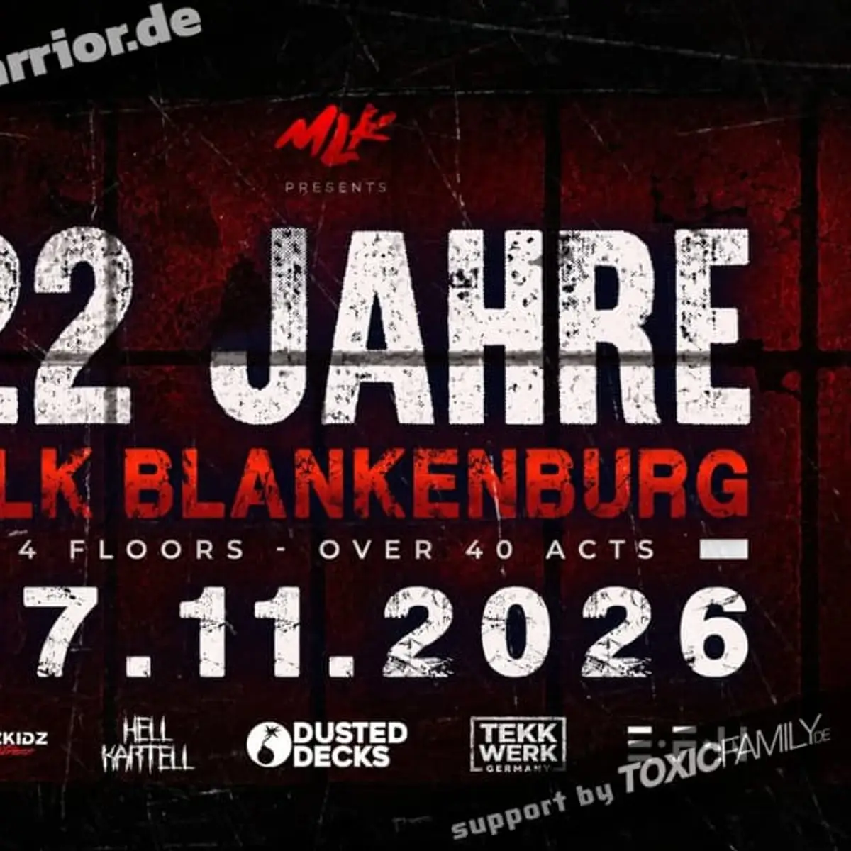 Flyer: Bus zur 22 Jahre MLK Area Party 2026 in Blankenburg (Tekk und HardTekk)