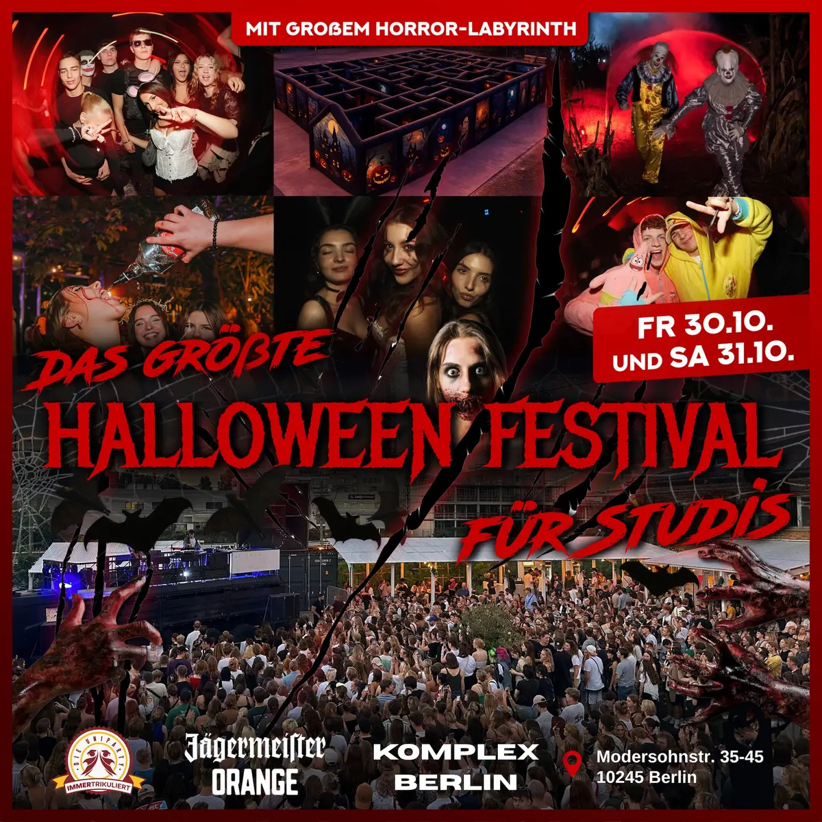 Flyer: Halloween-Festival | 3 Floors | Outdoor Area | 20m Maze | Foodtruck | Actors